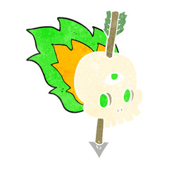 freehand retro cartoon magic skull with arrow through brain
