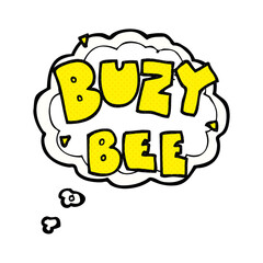 freehand drawn thought bubble cartoon buzy bee text symbol