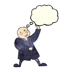 cartoon mad scientist with thought bubble