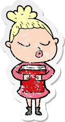 distressed sticker of a cartoon calm woman