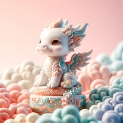 Fototapeta premium Chinese dragon, young baby dragon pastel color, porcelain ceramic skin, cute baby dragon in Chinese lunar new year, blank copy space, pastel color background, oriental decorations