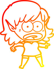 warm gradient line drawing of a cartoon shocked elf girl