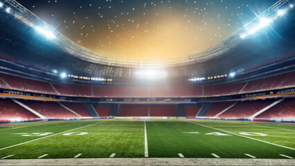 Football field illuminated by stadium lights. Sports background