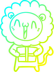 cold gradient line drawing of a happy cartoon lion