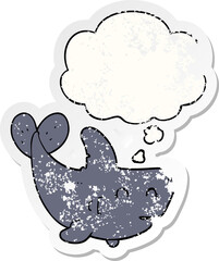 cartoon shark with thought bubble as a distressed worn sticker