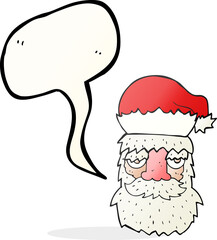 freehand drawn speech bubble cartoon tired santa claus face