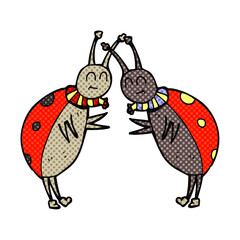 freehand drawn comic book style cartoon ladybugs greeting