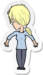 sticker of a cartoon woman shrugging shoulders