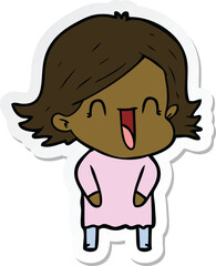 sticker of a cartoon laughing woman