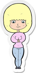 sticker of a cartoon shy woman