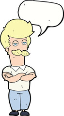 Obraz premium cartoon mustache muscle man with speech bubble