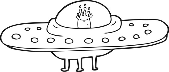 freehand drawn black and white cartoon flying saucer © lineartestpilot