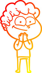 warm gradient line drawing of a cartoon happy man