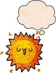 cartoon sun with thought bubble in grunge texture style