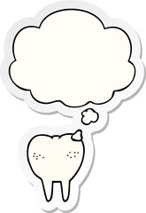 cartoon tooth with thought bubble as a printed sticker