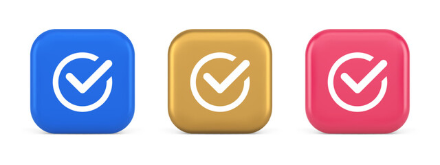Checkmark in circle done approved button ok acceptance positive vote enter 3d realistic icon