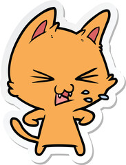 sticker of a cartoon cat hissing