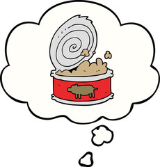 cartoon canned food with thought bubble
