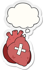 cartoon heart with thought bubble as a printed sticker