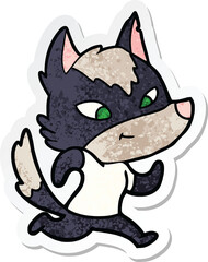 sticker of a friendly cartoon wolf