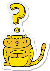 sticker of a cartoon cat with question mark