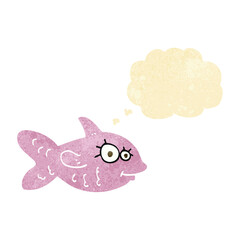 cartoon happy fish with thought bubble