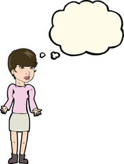 cartoon confused woman with thought bubble