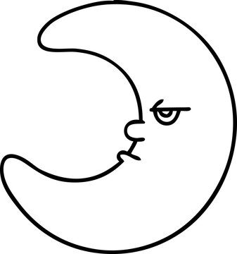 recommend clip art: line doodle of a moon tired of looking down on this sad earth