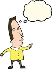 cartoon pointing man with thought bubble