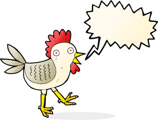 funny cartoon chicken with speech bubble