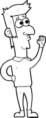 freehand drawn black and white cartoon man waving