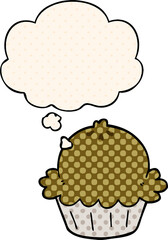 cute cartoon pie with thought bubble in comic book style