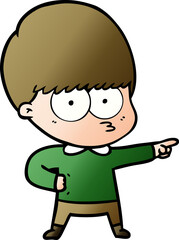 nervous cartoon boy pointing