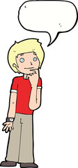 cartoon boy wondering with speech bubble