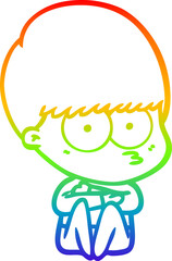 rainbow gradient line drawing of a nervous cartoon boy