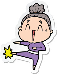 sticker of a cartoon happy old lady