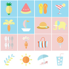 summer season icons set wallpaper theme