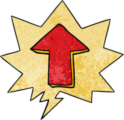 cartoon pointing arrow with speech bubble in retro texture style
