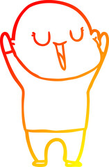 warm gradient line drawing of a happy cartoon bald man