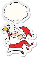 cartoon santa claus with hot cocoa with thought bubble as a printed sticker