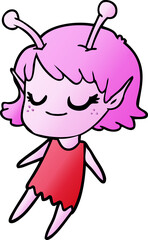 smiling alien girl cartoon floating
