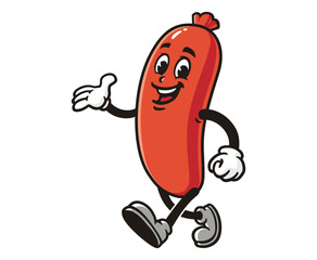 walking sausage cartoon mascot illustration character vector clip art