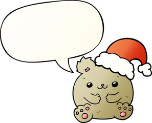 cute cartoon christmas bear with speech bubble in smooth gradient style
