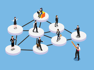 Business people social network and business connections 3d isometric vector concept for landing page, banner, illustration