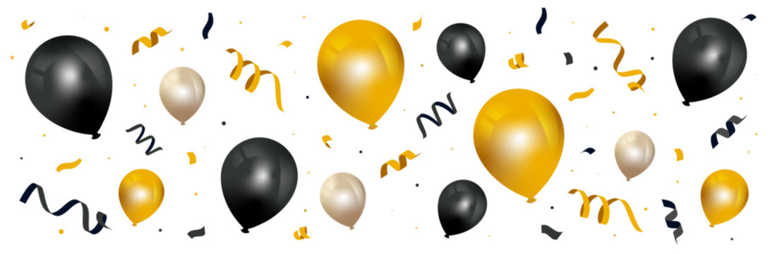 Ballons, cotillons et confettis - Éléments vectoriels colorés éditables pour la fête et les célébrations diverses - Compositions festives pour une fête d'enfant, un anniversaire ou un événement 