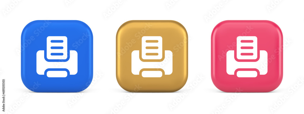 Poster printer machine device for paper document print button ink printout technology 3d icon