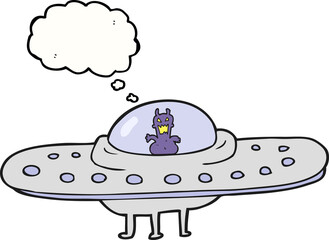 freehand drawn thought bubble cartoon flying saucer