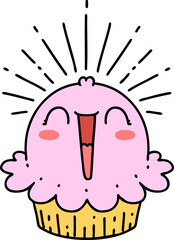 illustration of a traditional tattoo style happy singing cupcake