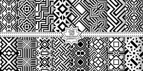 A set of vector seamless patterns. Modern geometric textures. Monochrome.