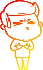 warm gradient line drawing of a cartoon man sweating